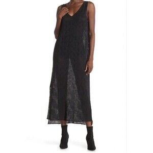 BILLY REID Palisades Pointelle Silk Blend Maxi Dress In Black Sz XS